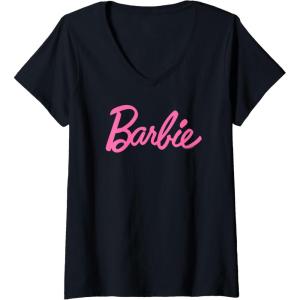 imageWomens Barbie  Classic Barbie Logo VNeck TShirtBlack