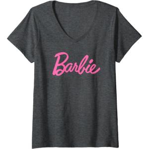 imageWomens Barbie  Classic Barbie Logo VNeck TShirtDark Heather Grey