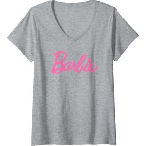 imageWomens Barbie  Classic Barbie Logo VNeck TShirtHeather Grey