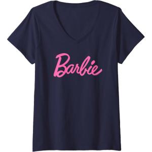 imageWomens Barbie  Classic Barbie Logo VNeck TShirtNavy Blue
