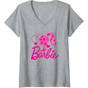 imageWomens Barbie  Heart Logo VNeck TShirtHeather Grey