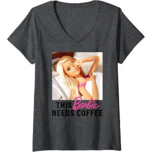 imageWomens Barbie  This Barbie Needs Coffee VNeck TShirtDark Heather Grey