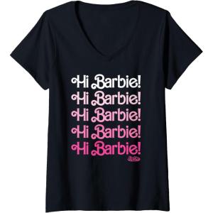 imageWomens Barbie The Movie  Hi Barbie Stacked VNeck TShirtBlack