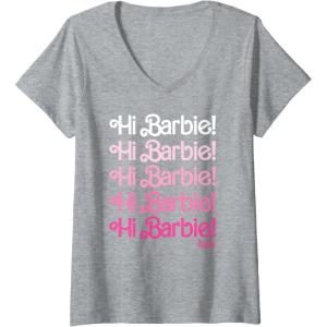 imageWomens Barbie The Movie  Hi Barbie Stacked VNeck TShirtHeather Grey