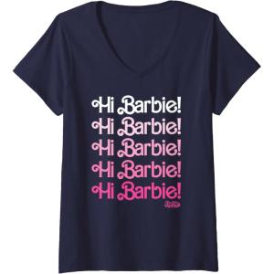 imageWomens Barbie The Movie  Hi Barbie Stacked VNeck TShirtNavy Blue