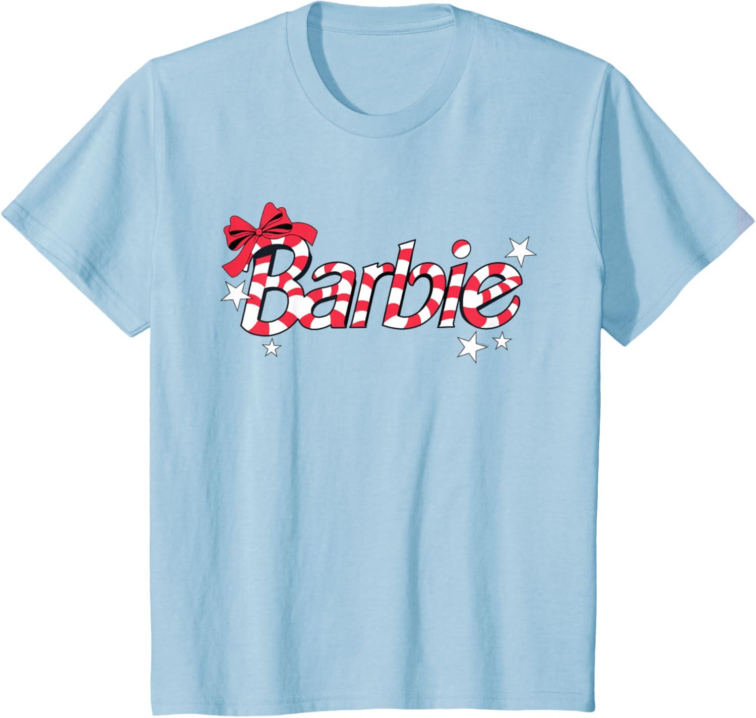 imageBarbie  Holiday Candy Cane Logo TShirtBaby Blue