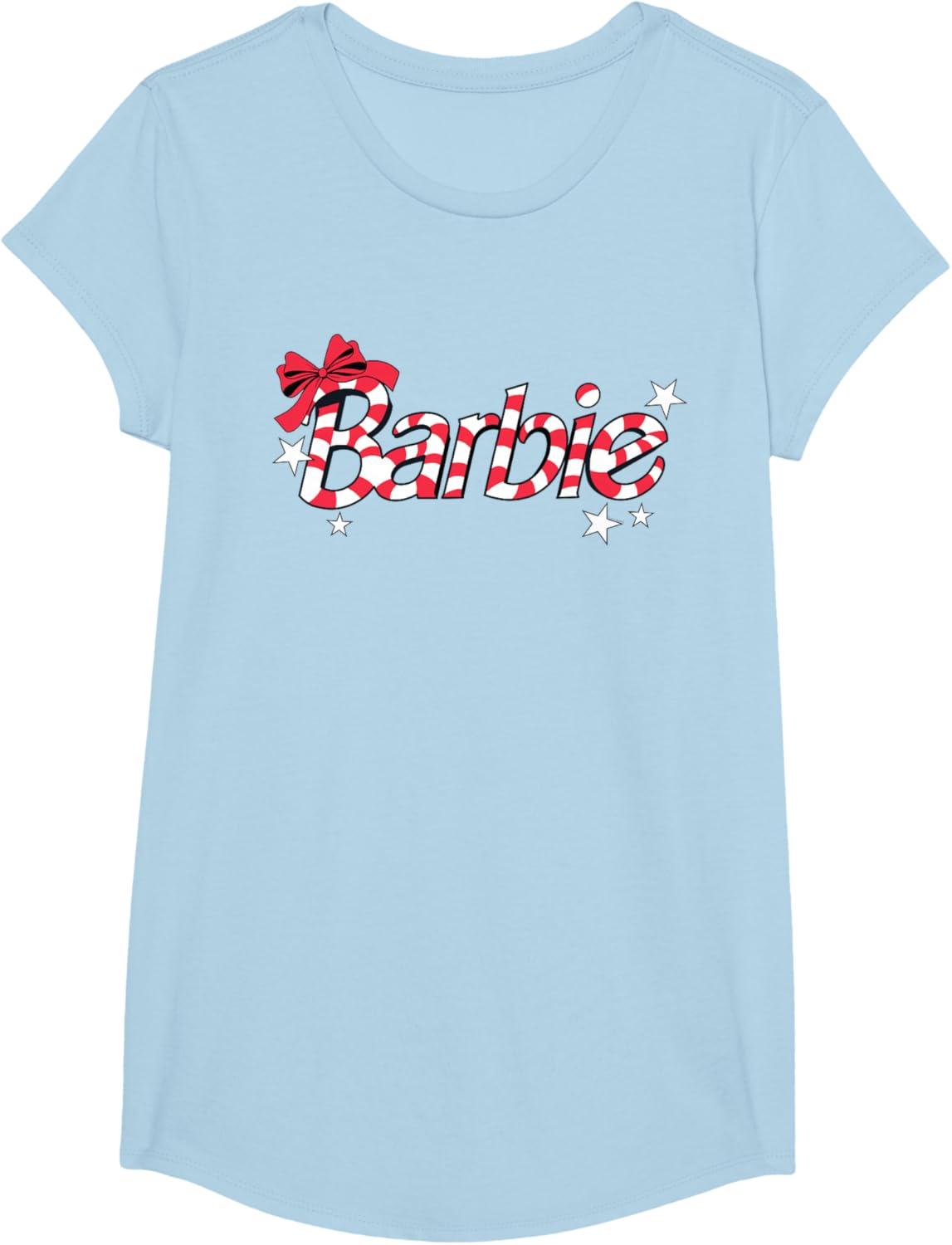 imageBarbie  Holiday Candy Cane Logo TShirtBaby Blue