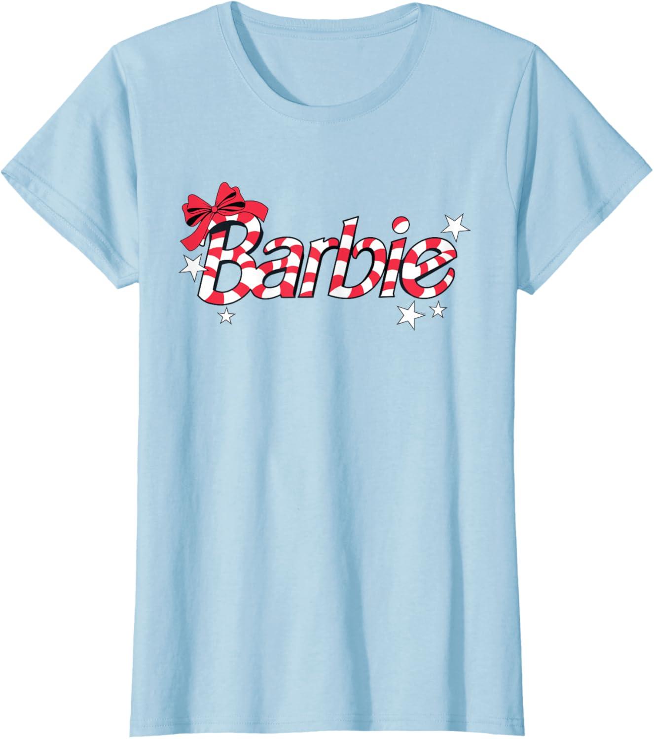 imageBarbie  Holiday Candy Cane Logo TShirtBaby Blue