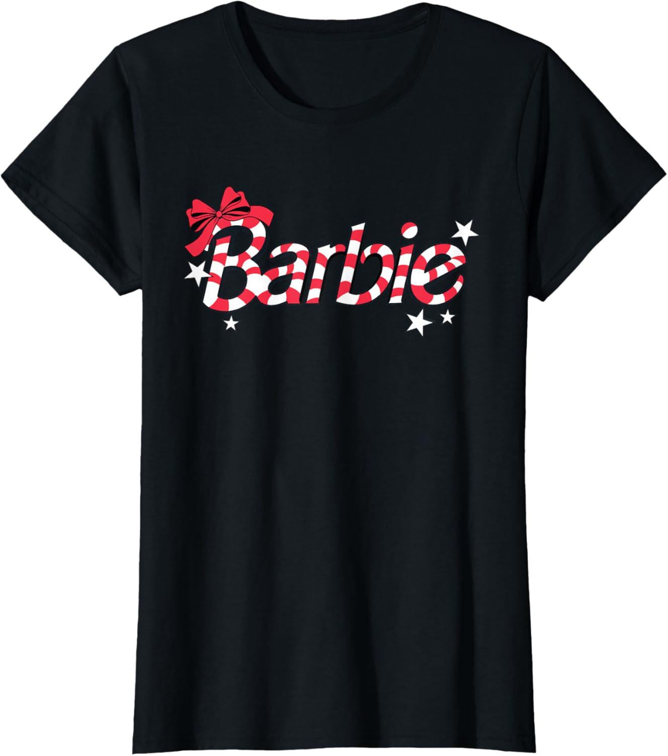imageBarbie  Holiday Candy Cane Logo TShirtBlack