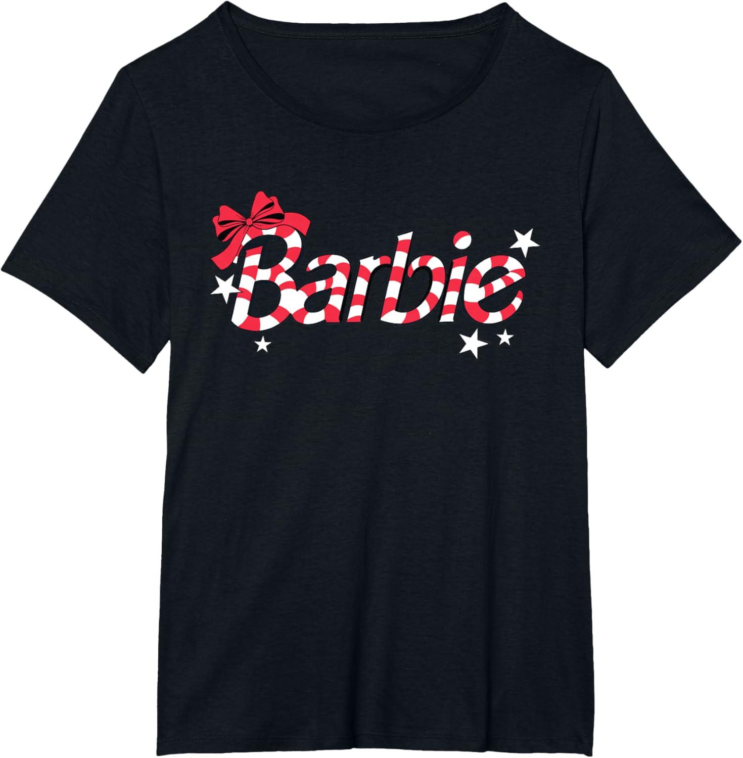 imageBarbie  Holiday Candy Cane Logo TShirtBlack