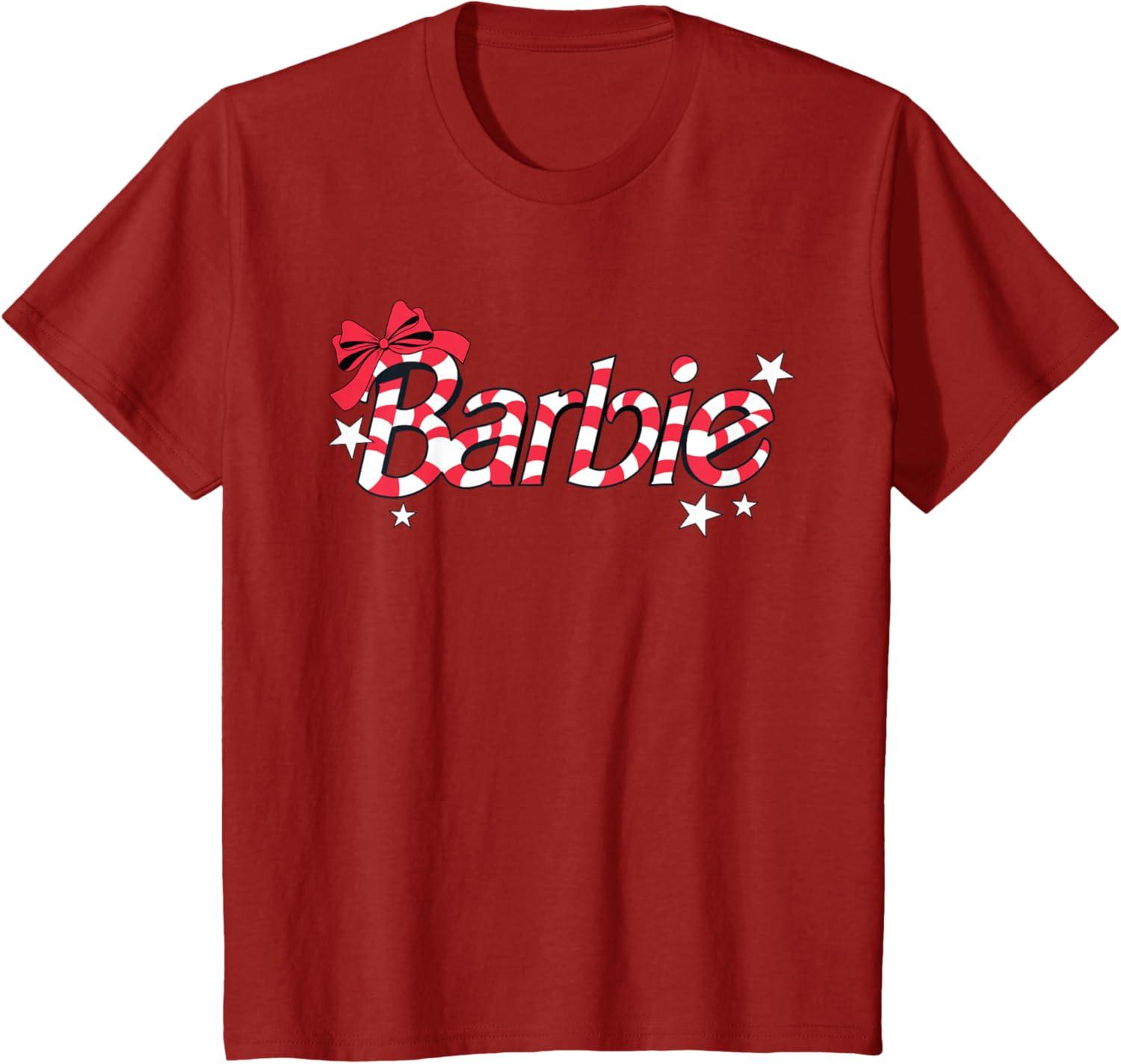 imageBarbie  Holiday Candy Cane Logo TShirtCranberry Red
