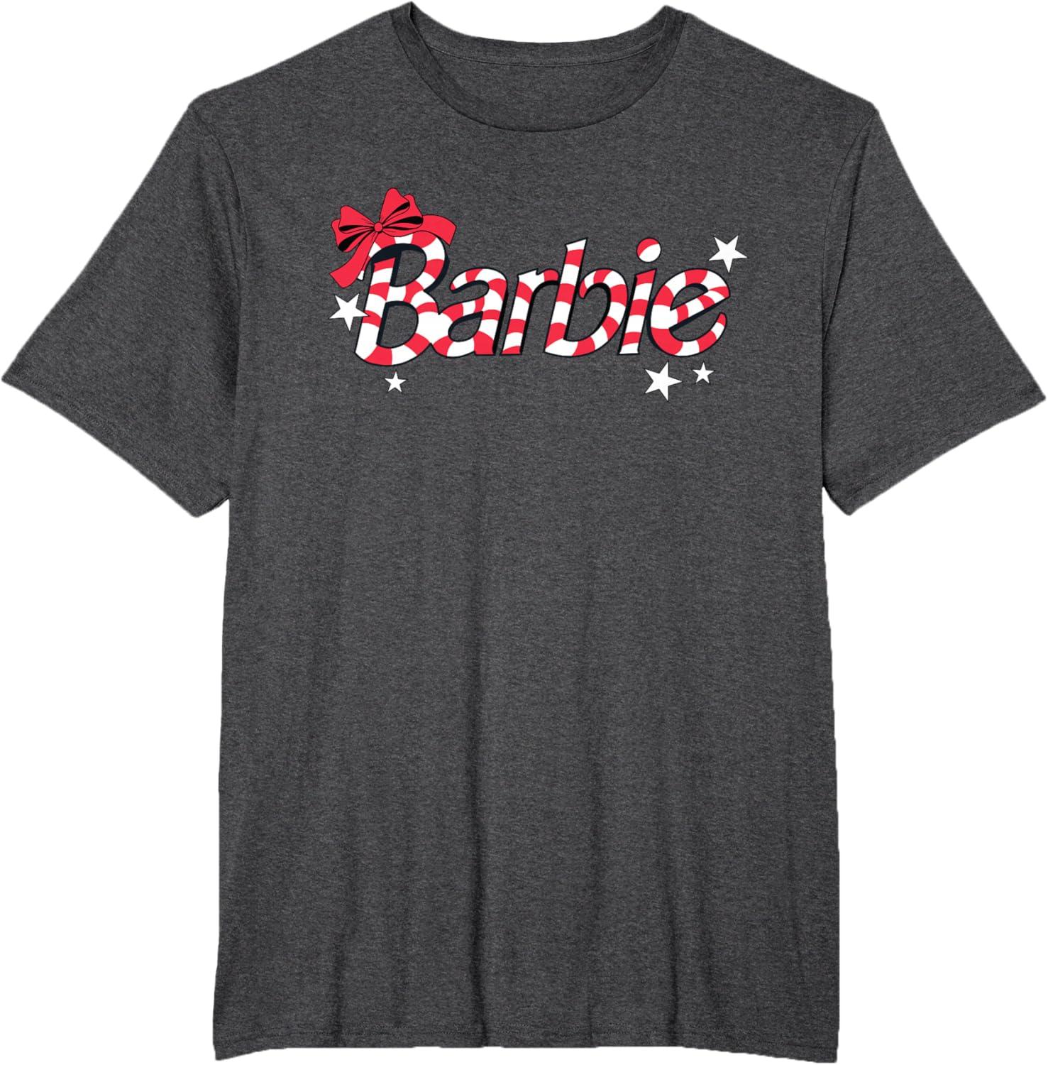 imageBarbie  Holiday Candy Cane Logo TShirtDark Heather Grey