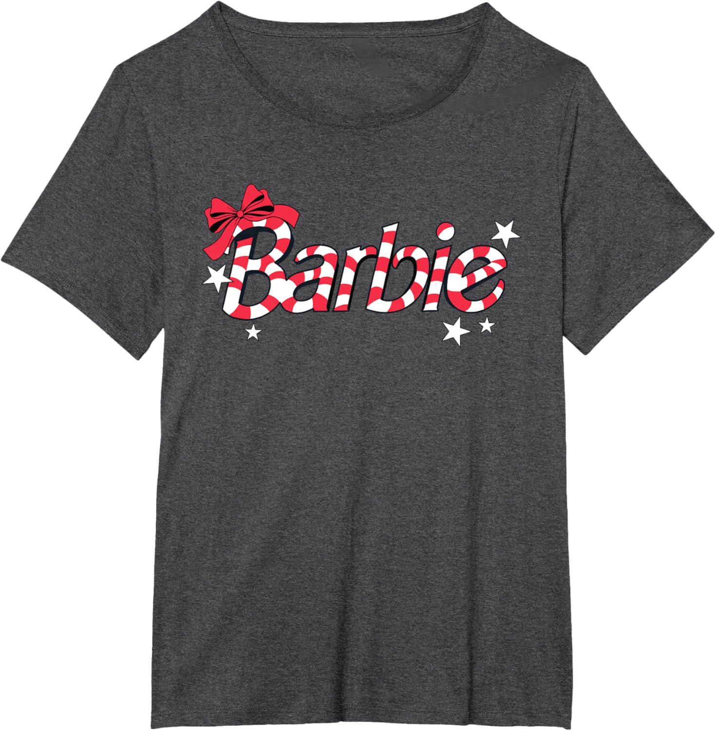 imageBarbie  Holiday Candy Cane Logo TShirtDark Heather Grey