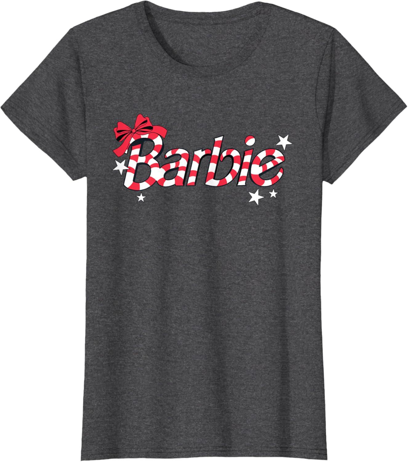 imageBarbie  Holiday Candy Cane Logo TShirtDark Heather Grey