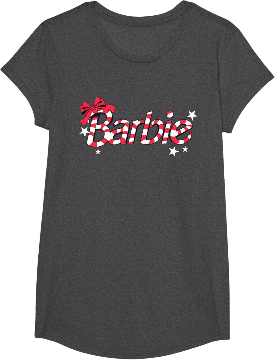 imageBarbie  Holiday Candy Cane Logo TShirtDark Heather Grey