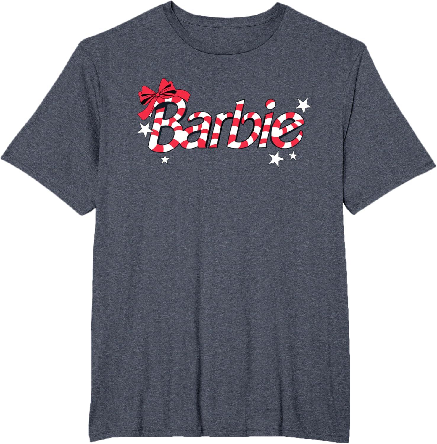 imageBarbie  Holiday Candy Cane Logo TShirtHeather Blue