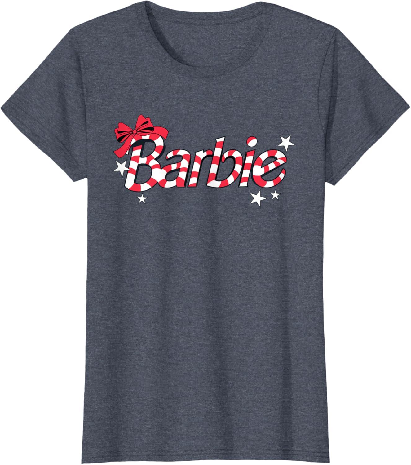 imageBarbie  Holiday Candy Cane Logo TShirtHeather Blue