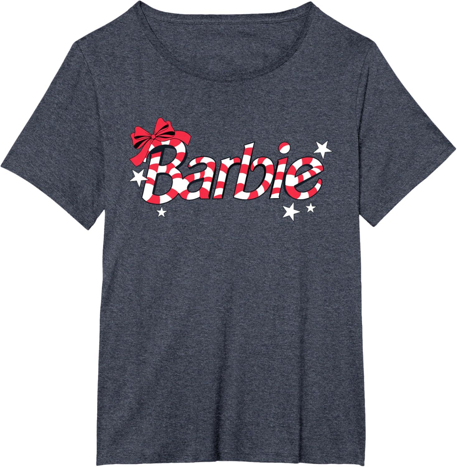 imageBarbie  Holiday Candy Cane Logo TShirtHeather Blue