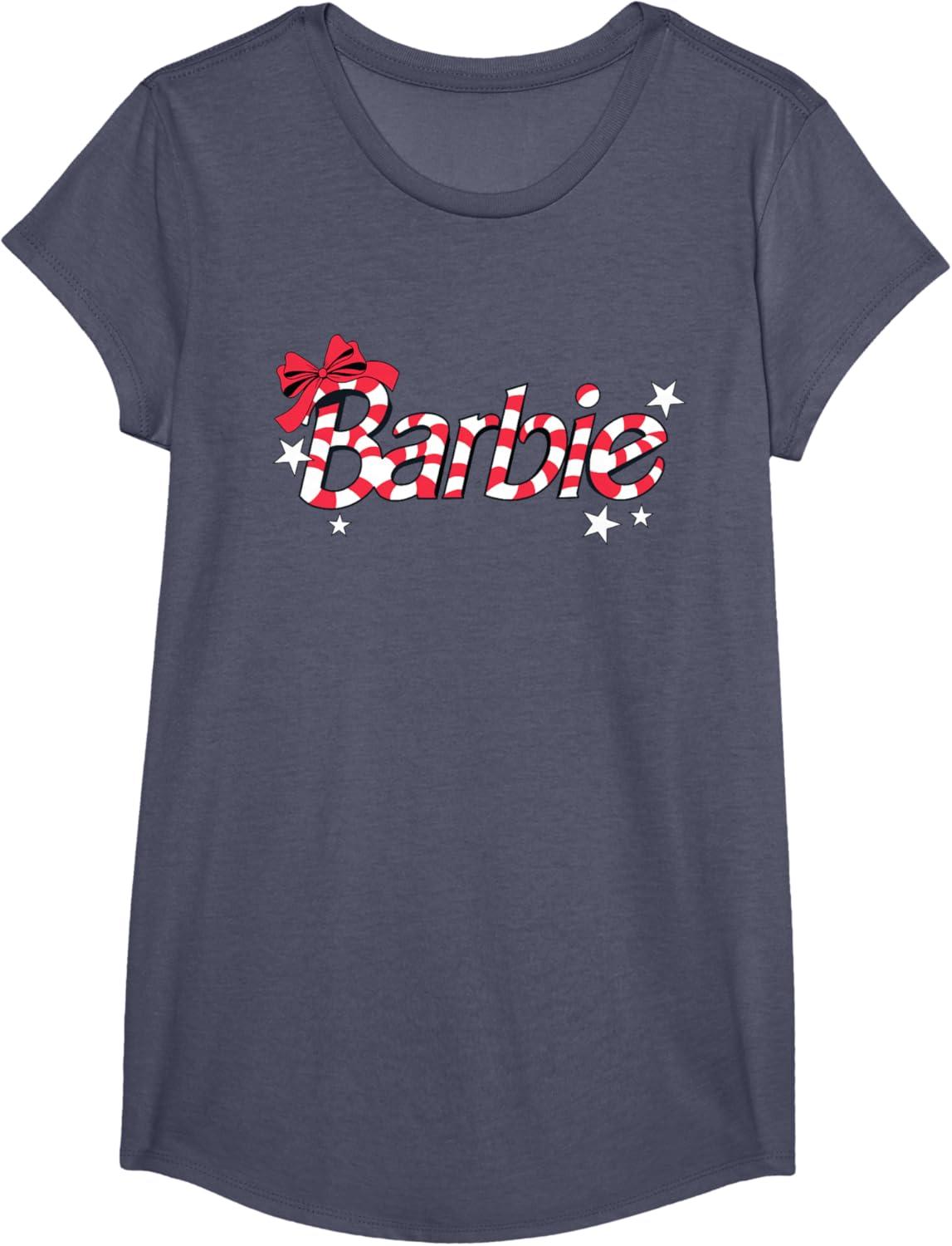 imageBarbie  Holiday Candy Cane Logo TShirtHeather Blue