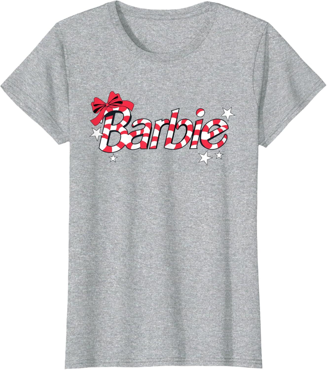 imageBarbie  Holiday Candy Cane Logo TShirtHeather Grey