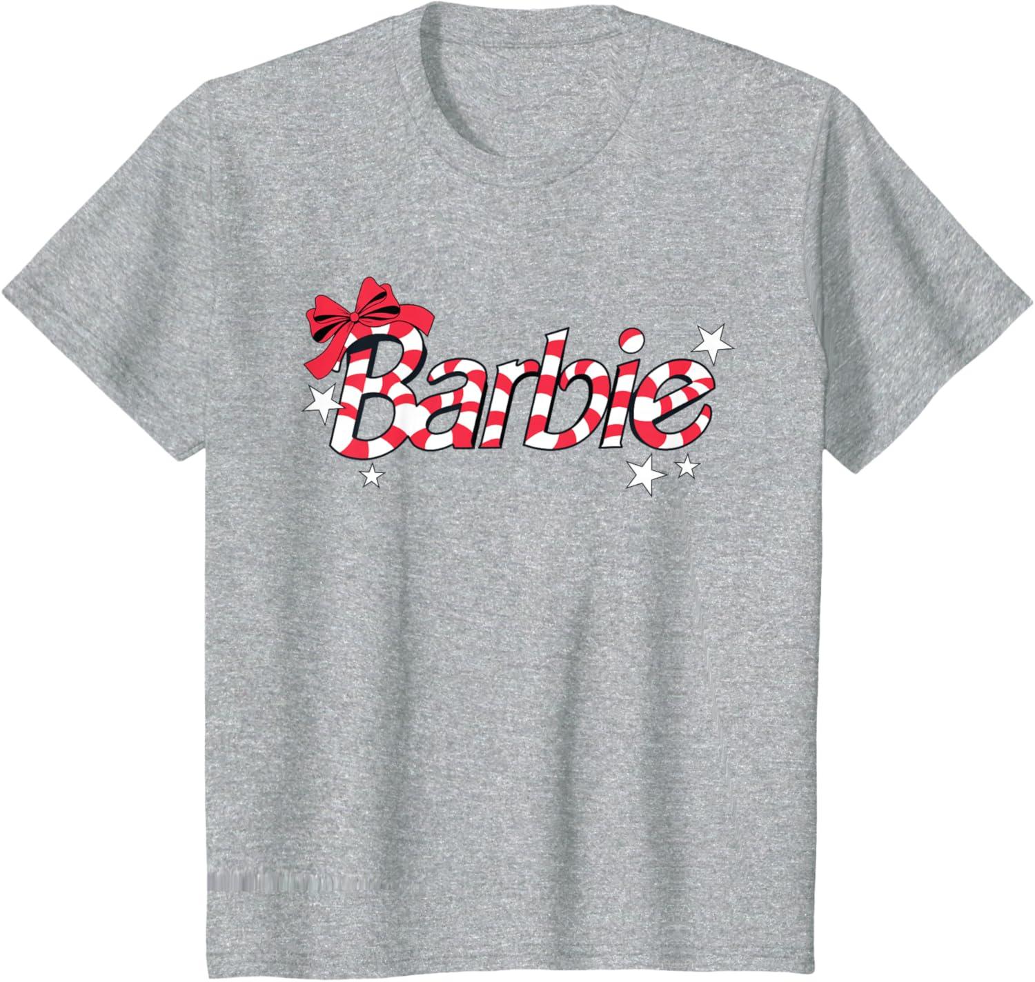 imageBarbie  Holiday Candy Cane Logo TShirtHeather Grey