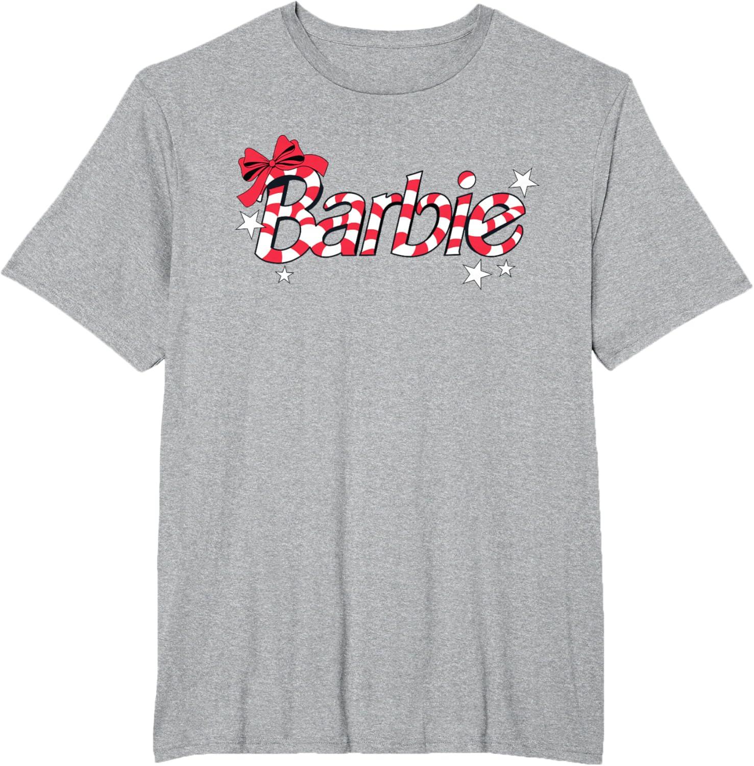 imageBarbie  Holiday Candy Cane Logo TShirtHeather Grey