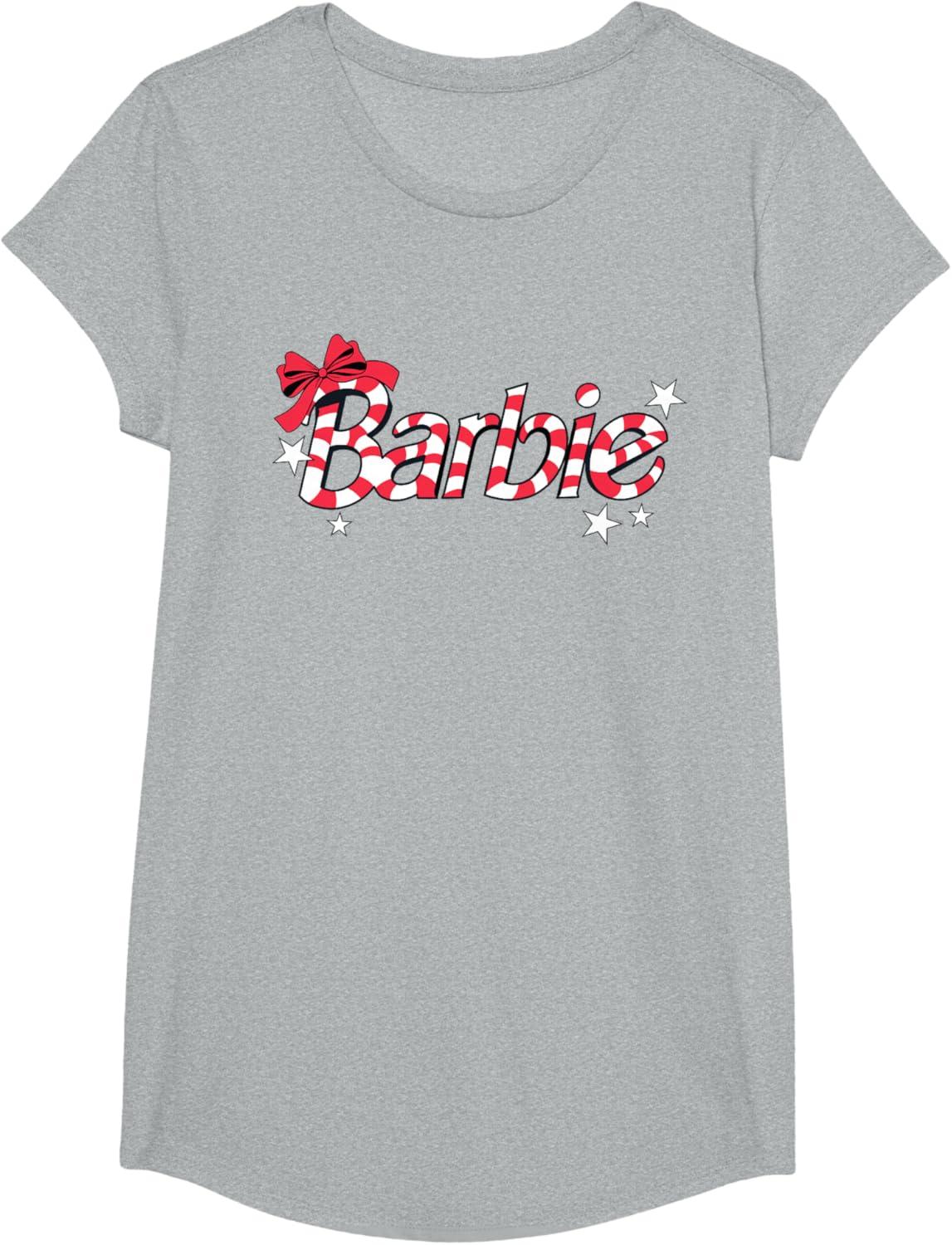 imageBarbie  Holiday Candy Cane Logo TShirtHeather Grey
