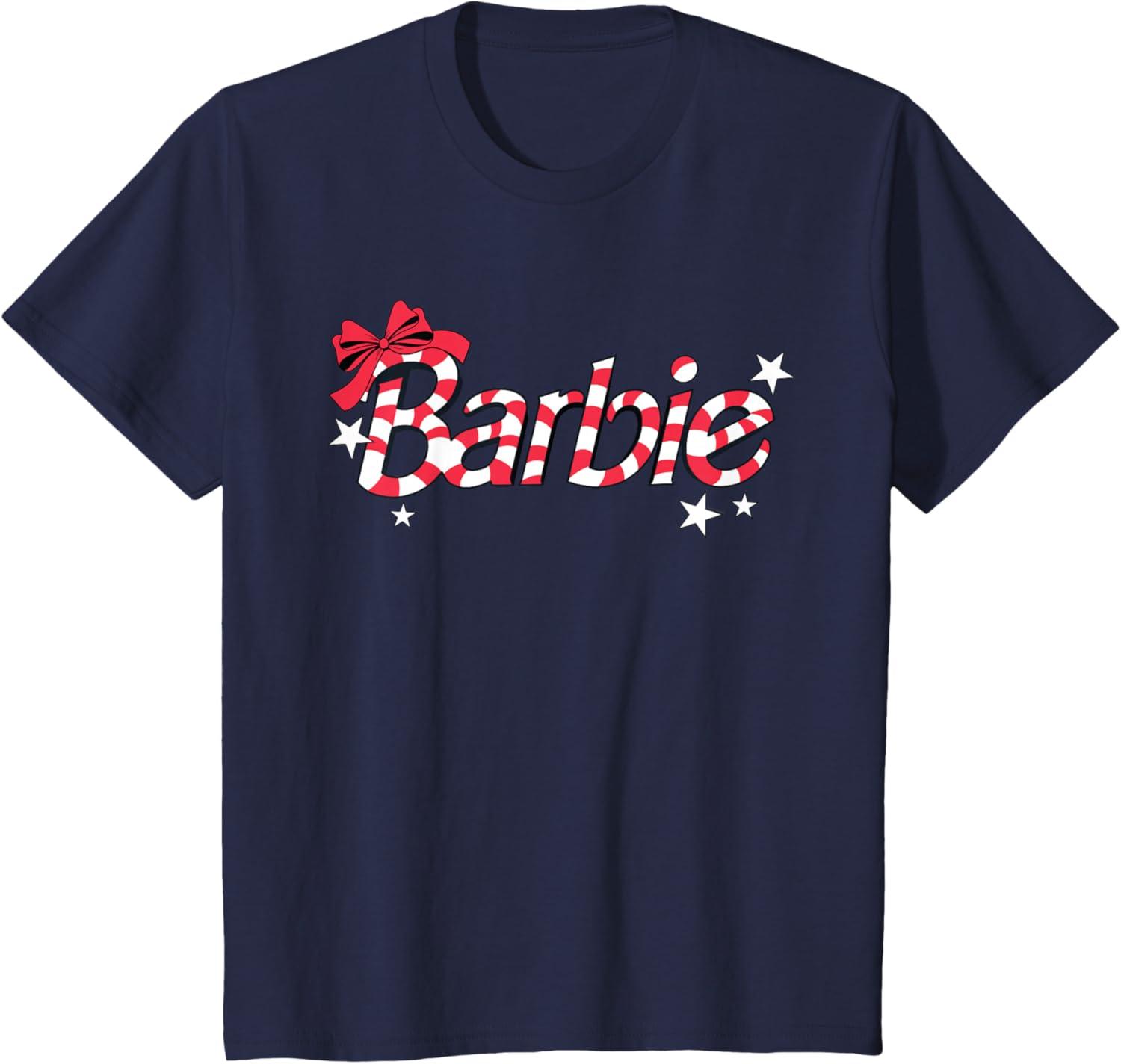 imageBarbie  Holiday Candy Cane Logo TShirtNavy Blue