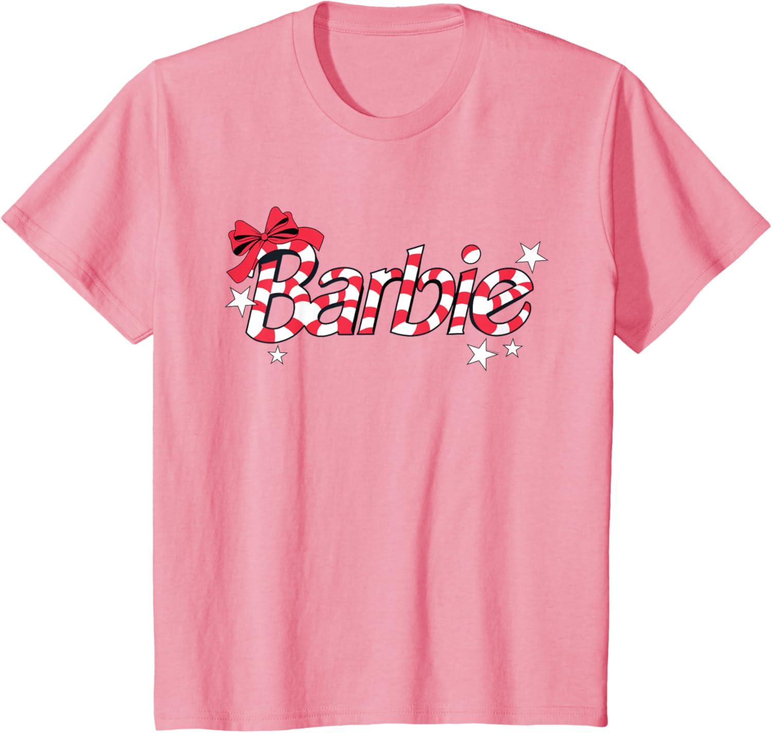 imageBarbie  Holiday Candy Cane Logo TShirtPink