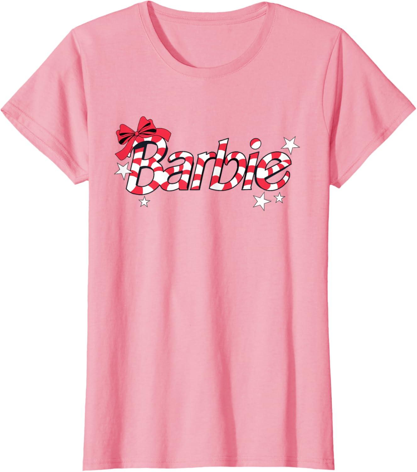 imageBarbie  Holiday Candy Cane Logo TShirtPink