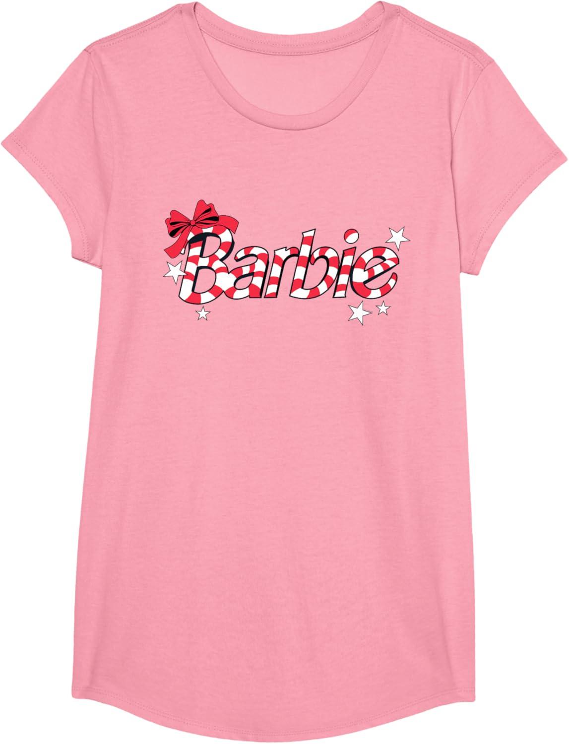 imageBarbie  Holiday Candy Cane Logo TShirtPink