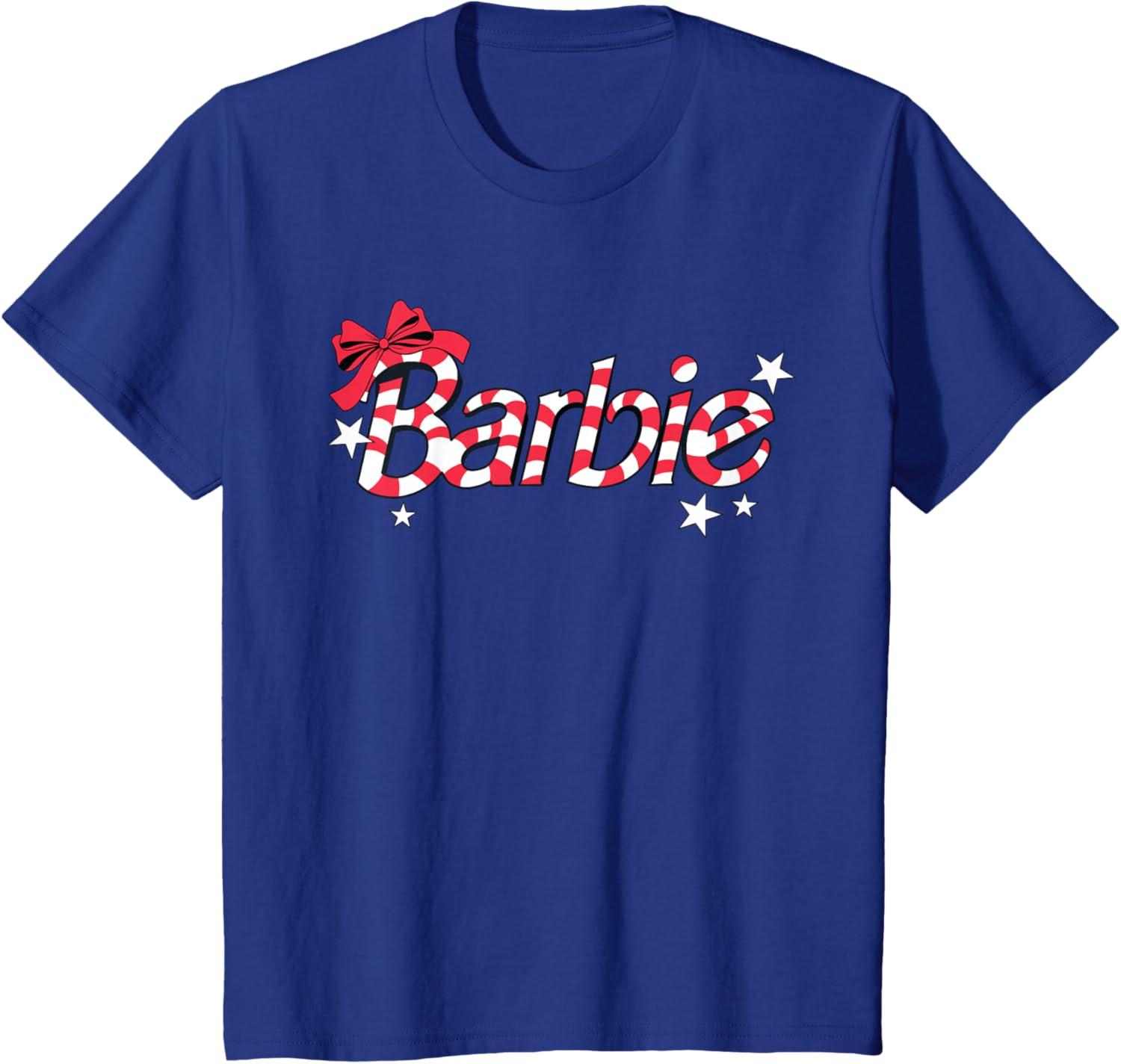 imageBarbie  Holiday Candy Cane Logo TShirtRoyal Blue