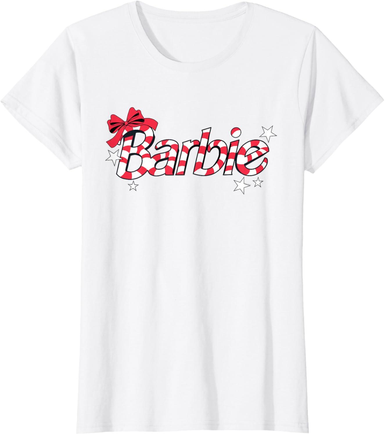 imageBarbie  Holiday Candy Cane Logo TShirtWhite