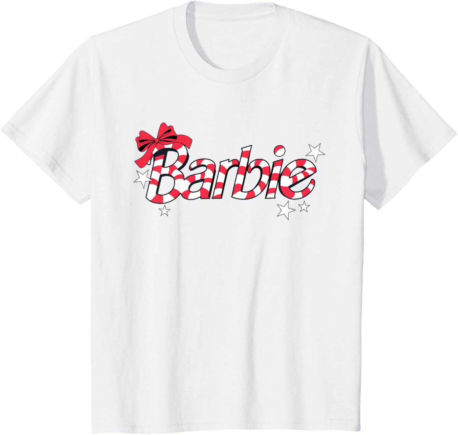 imageBarbie  Holiday Candy Cane Logo TShirtWhite