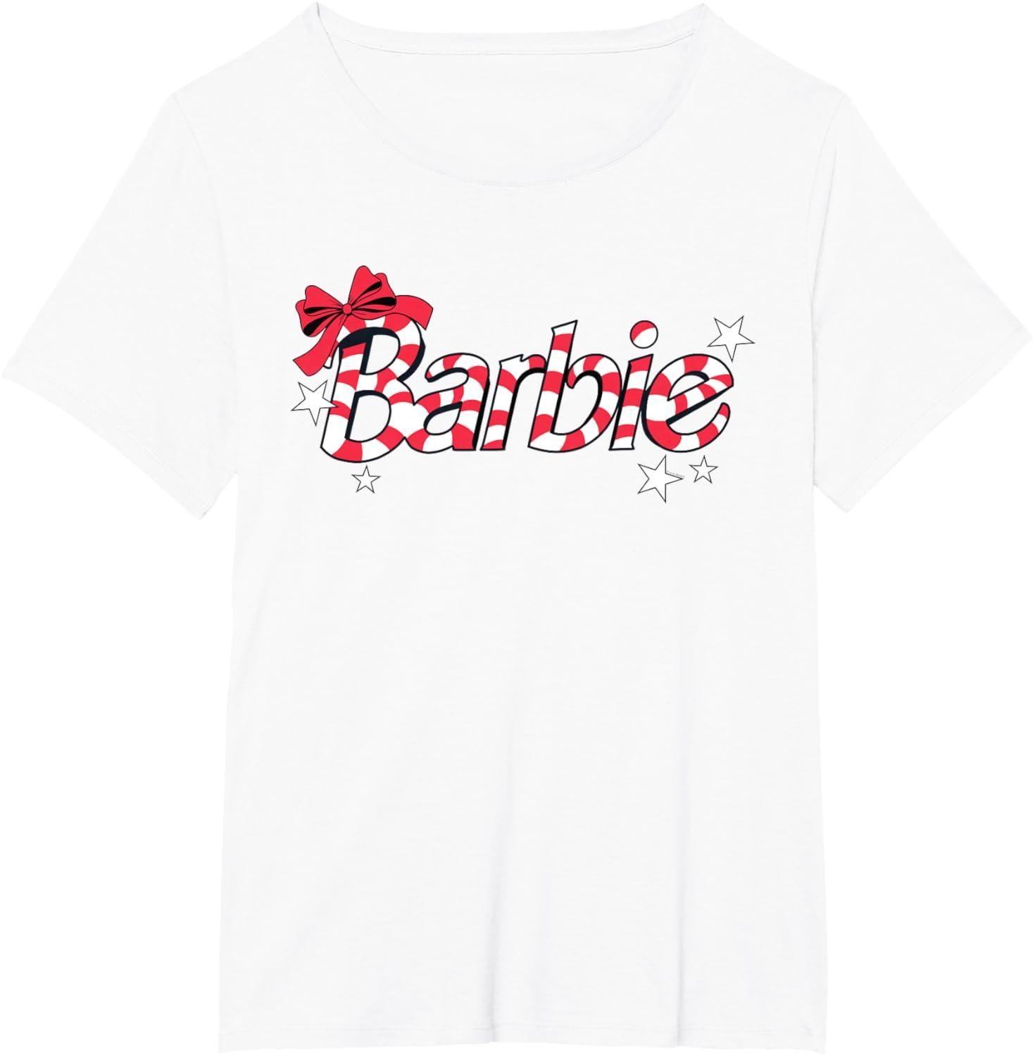 imageBarbie  Holiday Candy Cane Logo TShirtWhite