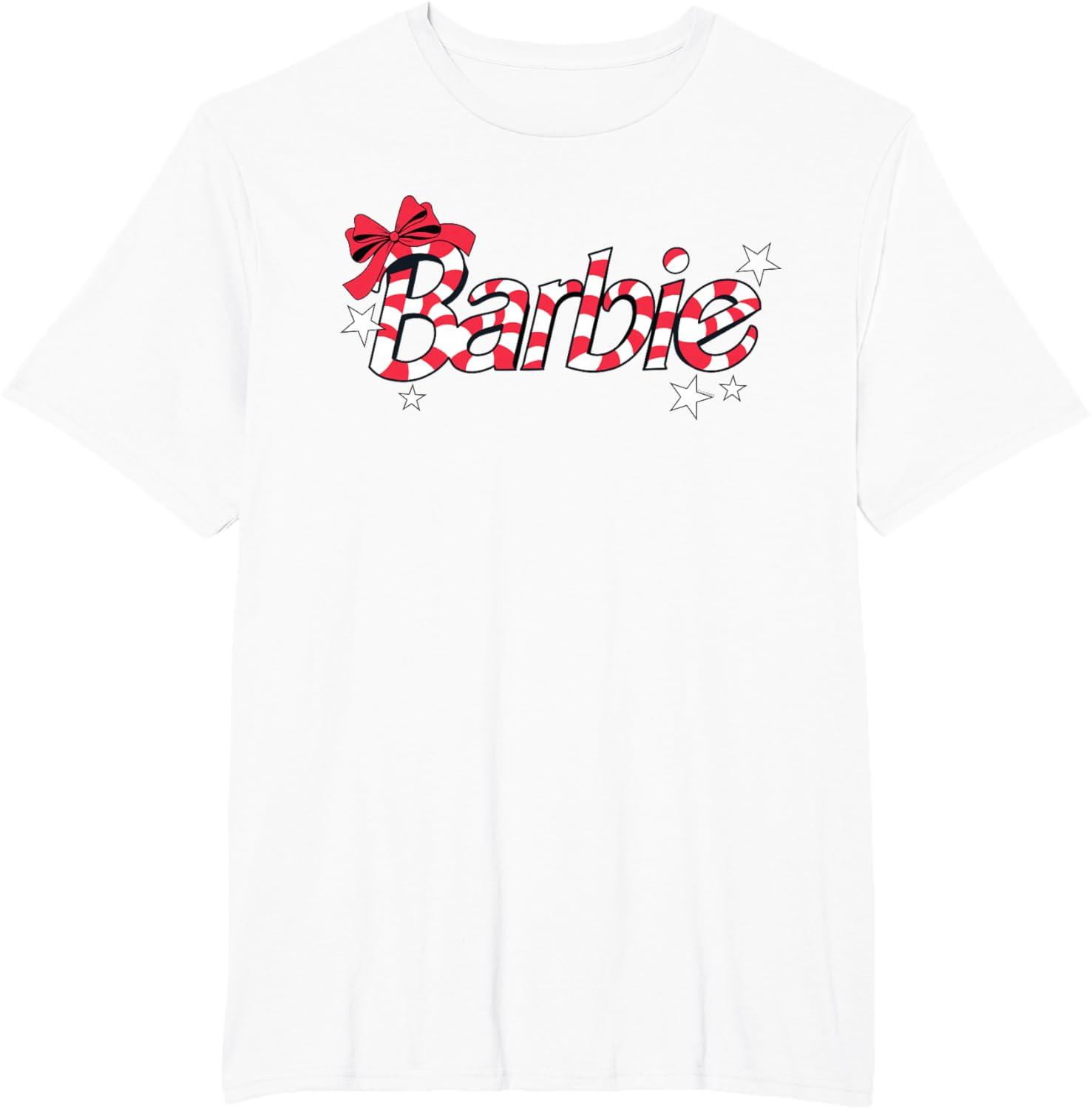 imageBarbie  Holiday Candy Cane Logo TShirtWhite