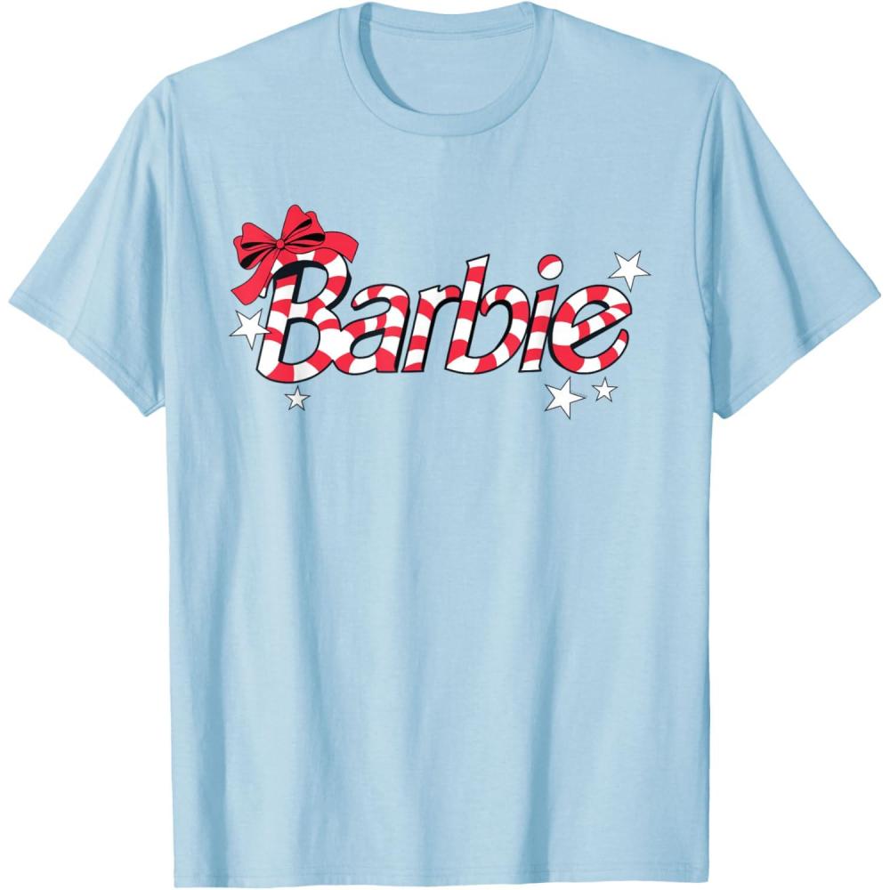 imageBarbie  Holiday Candy Cane Logo TShirtBaby Blue