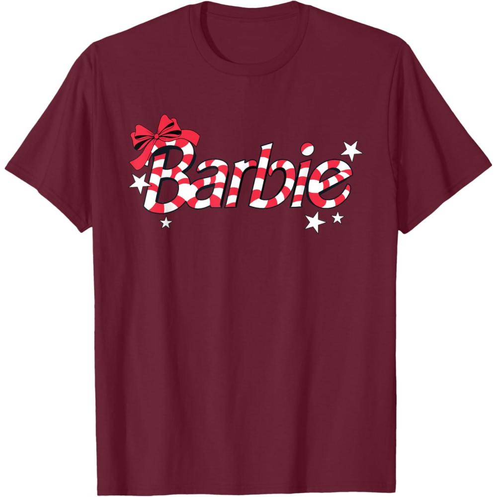 imageBarbie  Holiday Candy Cane Logo TShirtBurgundy