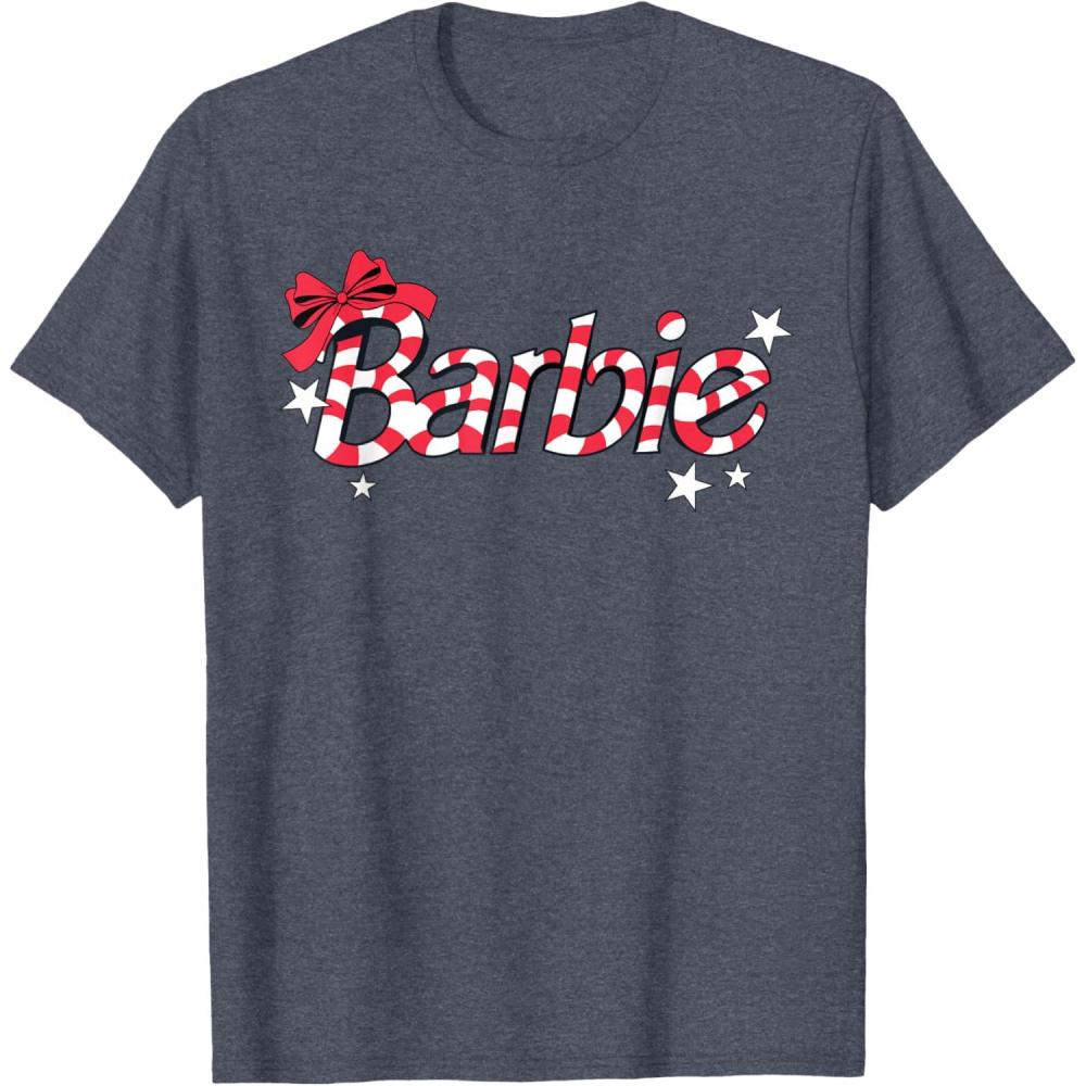 imageBarbie  Holiday Candy Cane Logo TShirtHeather Blue