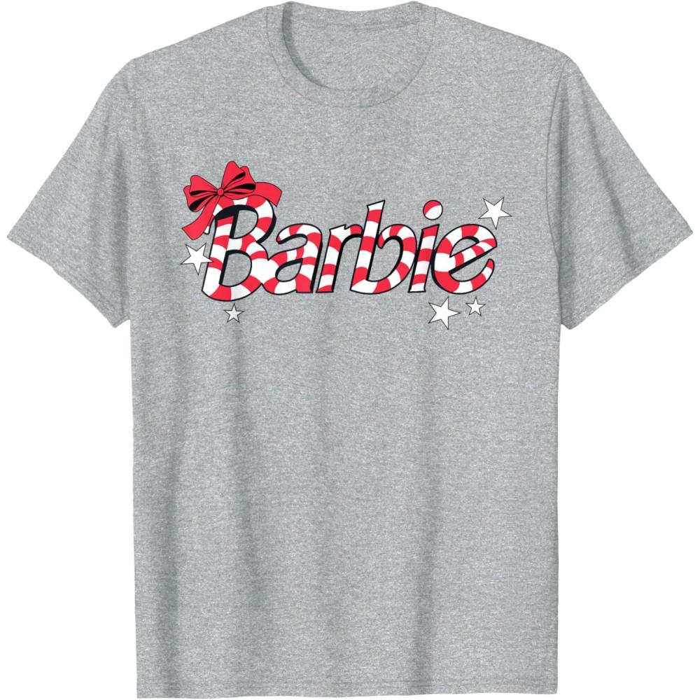 imageBarbie  Holiday Candy Cane Logo TShirtHeather Grey