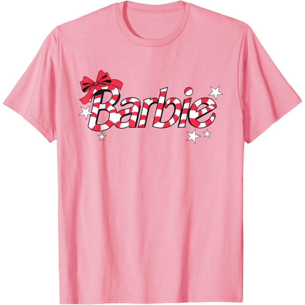 imageBarbie  Holiday Candy Cane Logo TShirtPink