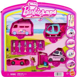 imageBarbie Mini Land 4Pack Set with 4 15inch Mini Dolls 4 Toy Vehicles ampamp Themed Accessories Includes DreamCamper