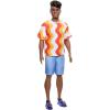 imageBarbie Fashionistas Ken Doll 220 with BehindTheEar Hearing Aids ampamp Broad Body Wearing a Removable Orange Patterned Shirt Shorts ampamp Jelly Sandals