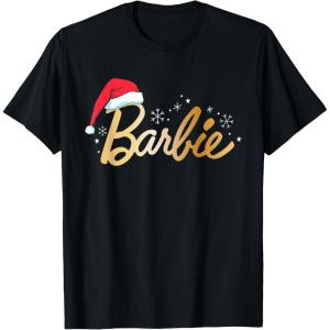 imageBarbie  Holiday Santa Hat Logo TShirtBlack