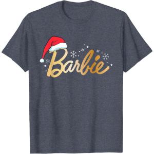 imageBarbie  Holiday Santa Hat Logo TShirtHeather Blue