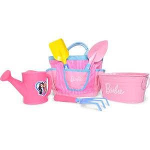 imageBarbie Garden Set  Real Gardening Tools for Kids with Watering Can Metal Tools Flower Pot and Storage Bag  Pink Tool Playset for Outdoors 6 Pieces