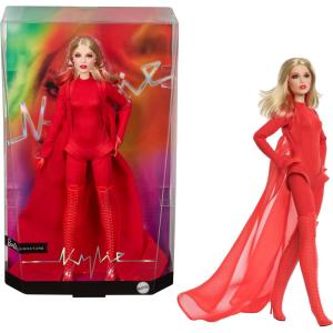 image:imageBarbie Signature Doll Kylie Minogue Posable Collectible in Padam Padam Music Video Outfit with Red Bodysuit Chiffon Cape and LaceUp Boots