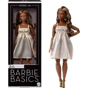 image:imageBarbie Basics Model Collector Fashion Doll 09 with Brunette Hair in Golden Dress amp Strappy Heels Universalfit Fashions amp Posable Body