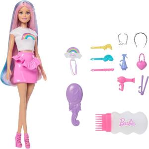 image:imageBarbie Rainbow Sparkle Hair Doll ExtraLong and Colorful Hair with 12 Styling Accessories Like Glitter Tube Brush Clips Dryer and MoreBarbie 1