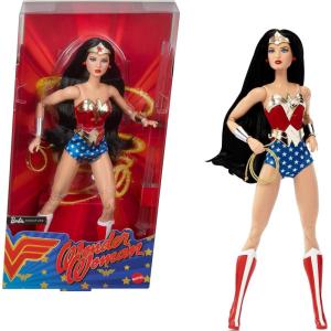 image:imageBarbie Signature Doll Wonder Woman Collectible with Doll Stand in Red and Blue Tank Suit with Golden Accessories Like Lasso Headpiece and Belt